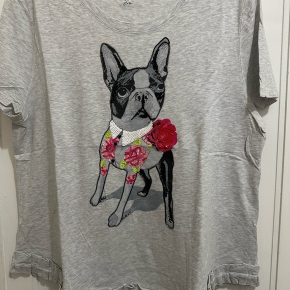Marc Cain Tops - Marc Cain Grey Cotton T-Shirt with Dog and Floral sequin and stone design